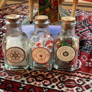 North Pole Holiday Decor Glass Bottles Set